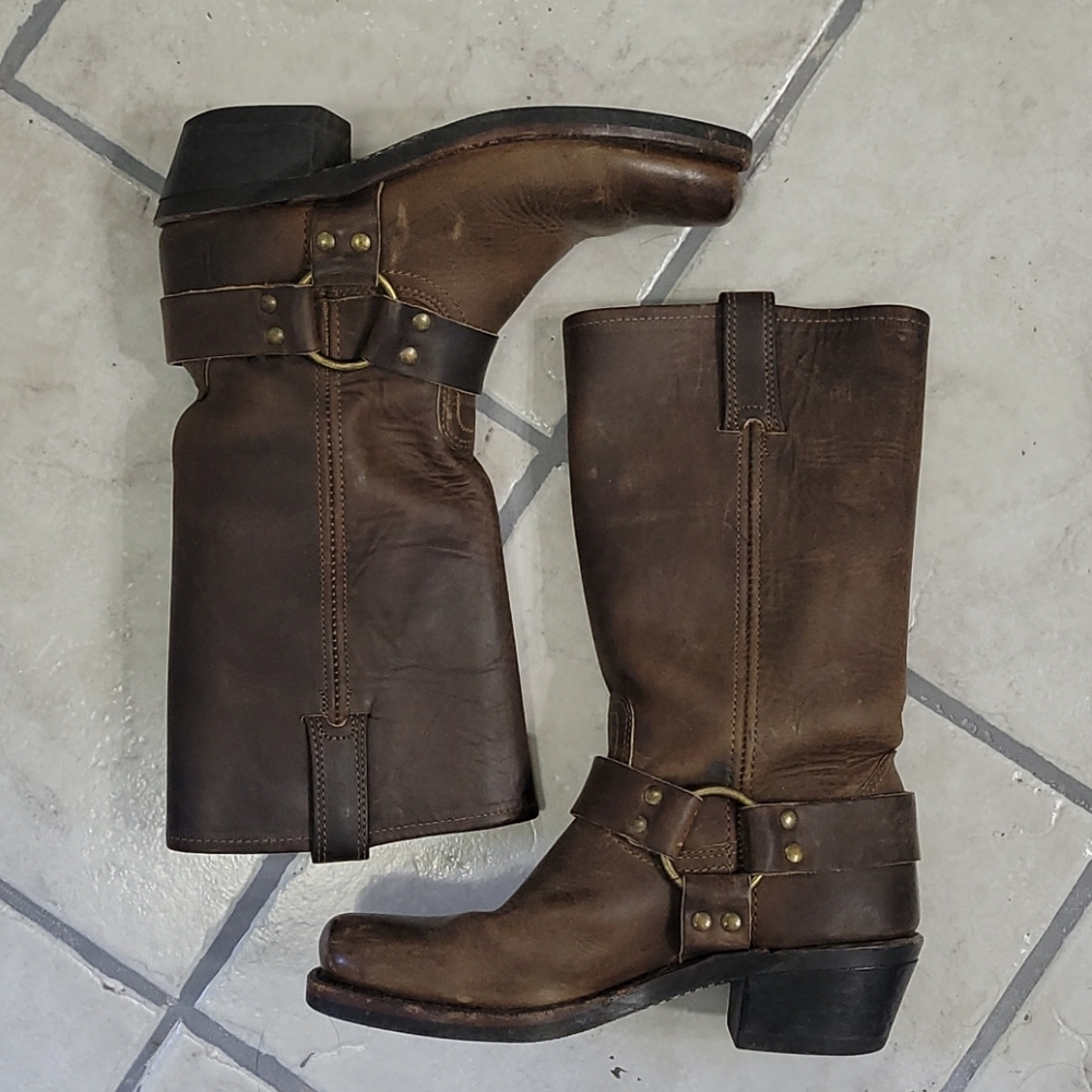 Frye Harness 12R Brown Leather Combat & Moto Boots